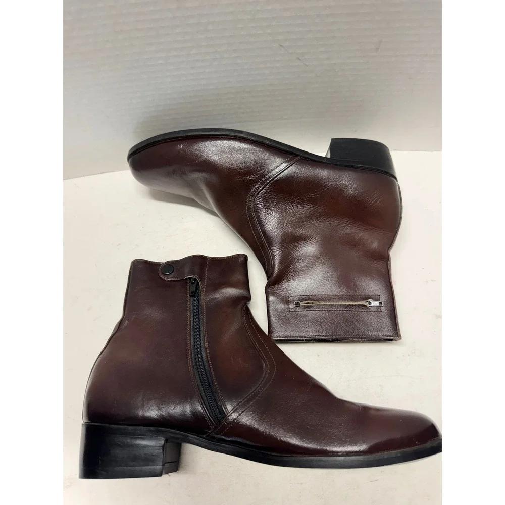 West Field Brown Leather Handmade Ankle Boots Mens 8 AK18 Side Zip USA Made
